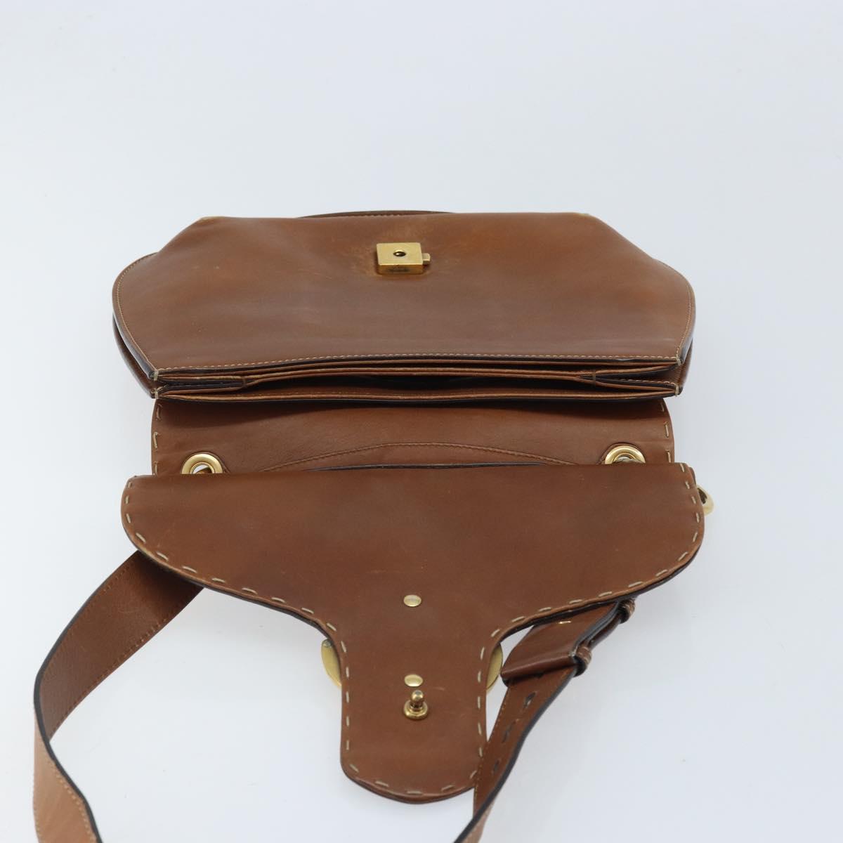 GUCCI Shoulder Bag Leather Brown Gold 409154 Auth mr2049