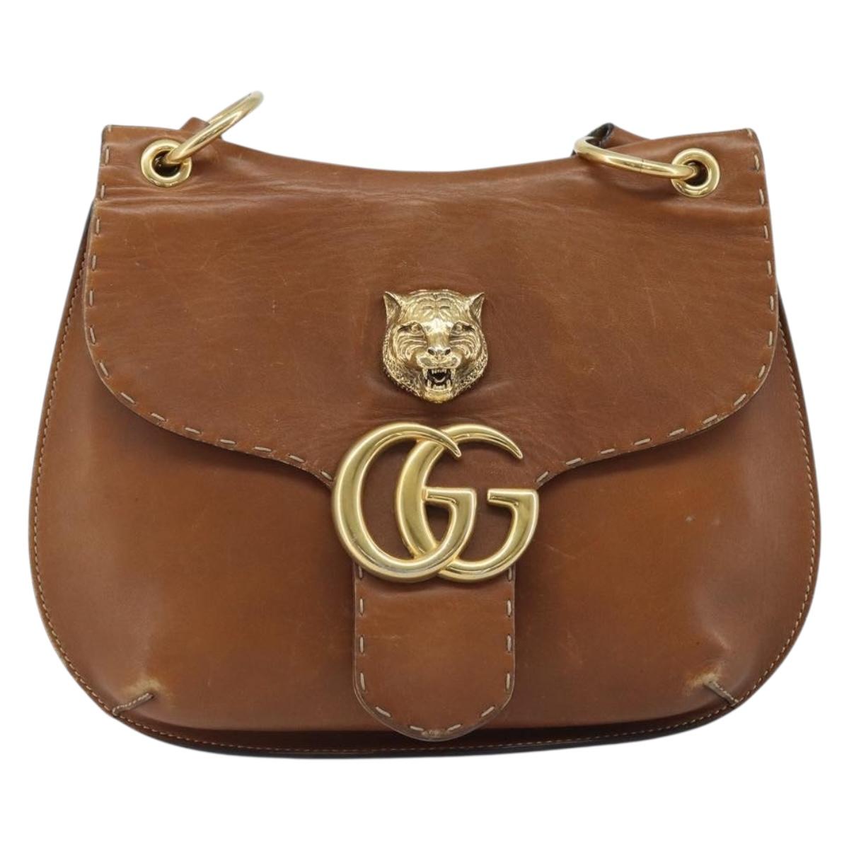 GUCCI Shoulder Bag Leather Brown Gold 409154 Auth mr2049