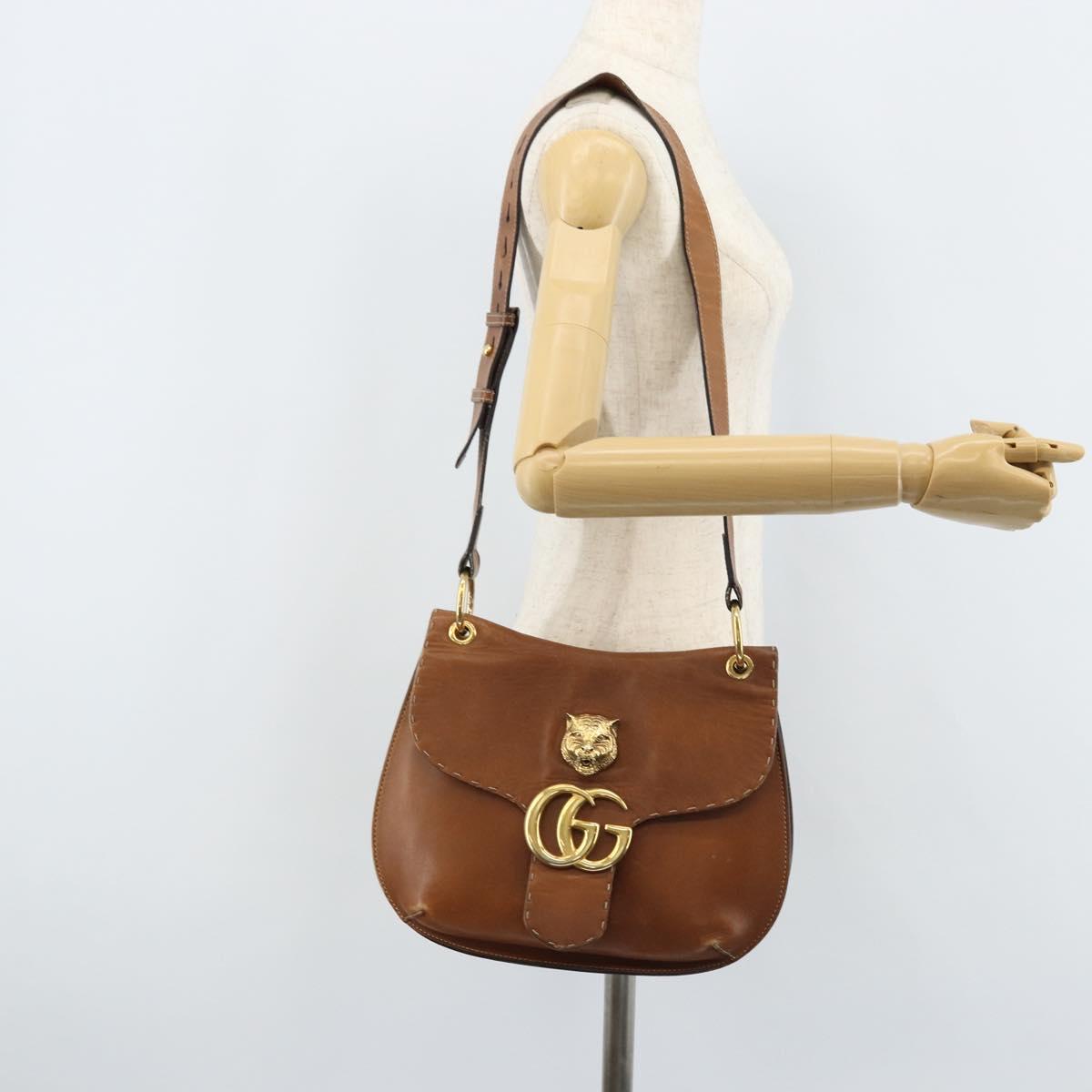 GUCCI Shoulder Bag Leather Brown Gold 409154 Auth mr2049