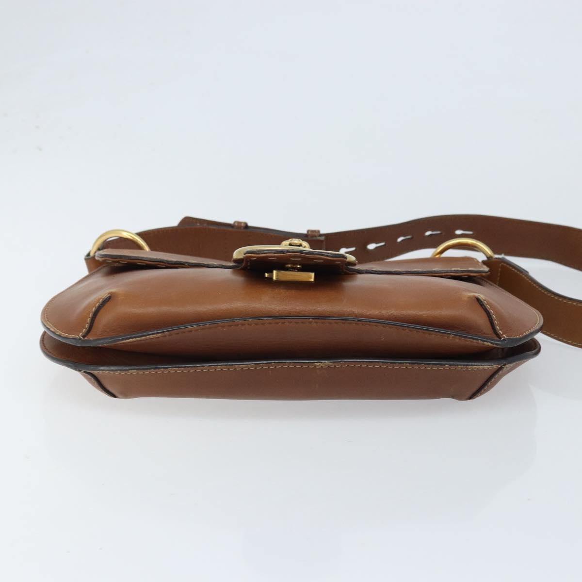 GUCCI Shoulder Bag Leather Brown Gold 409154 Auth mr2049
