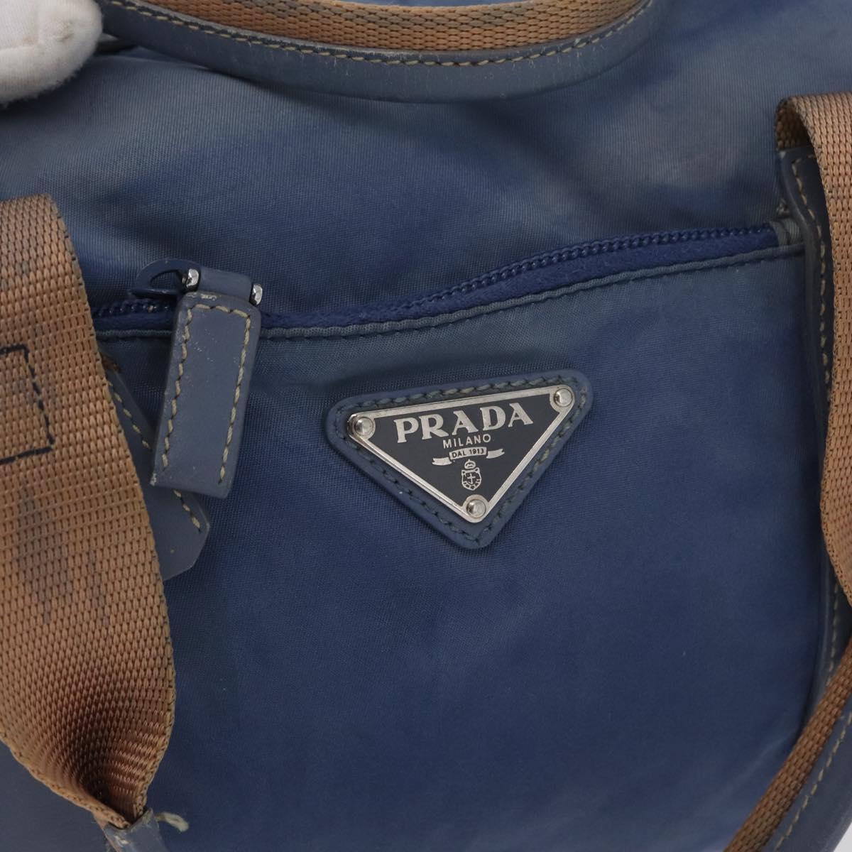 PRADA Hand Bag Nylon Blue Silver Auth mr2051