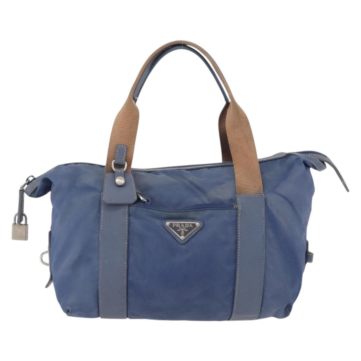 PRADA Hand Bag Nylon Blue Silver Auth mr2051