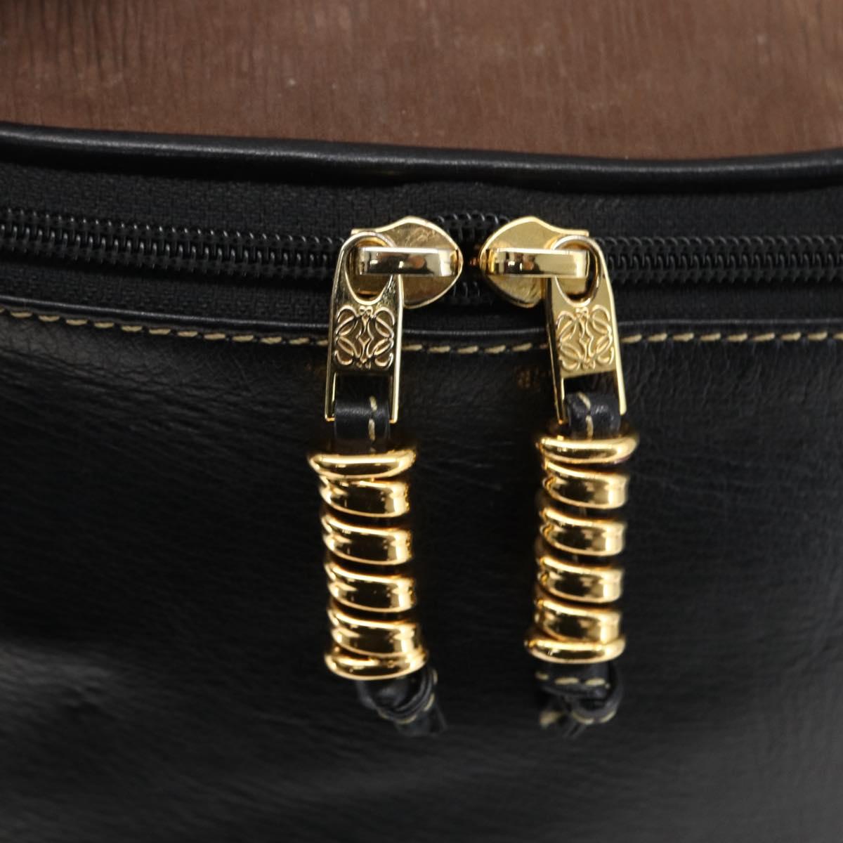 LOEWE Vanity Velazquez Hand Bag Leather Black Gold Auth mr2053