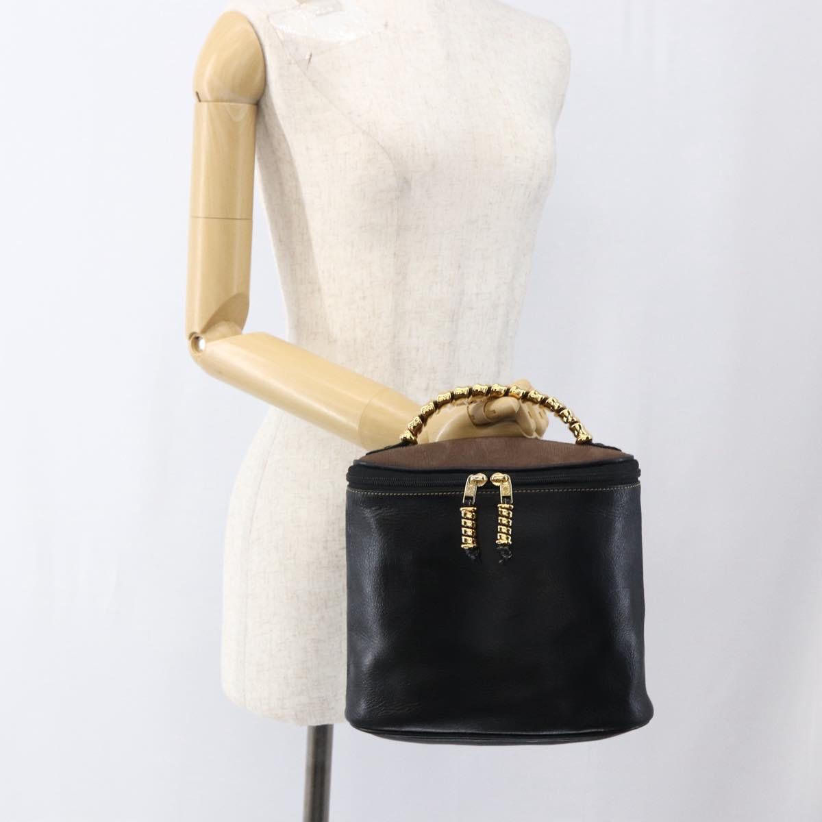 LOEWE Vanity Velazquez Hand Bag Leather Black Gold Auth mr2053