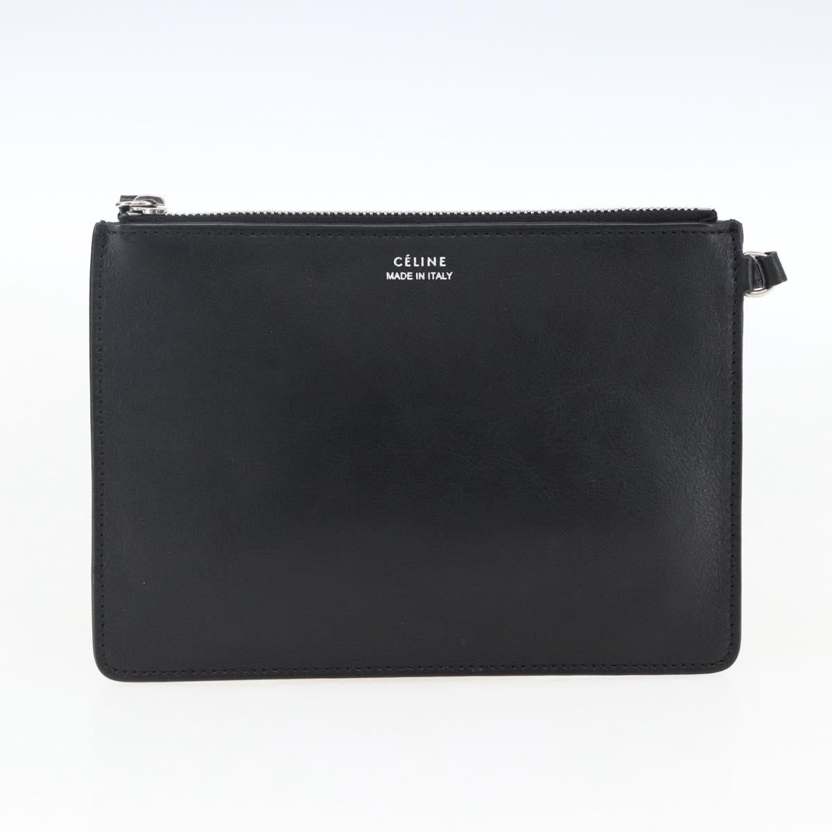 CELINE Studs Hand Bag Leather Black Silver Auth mr2054