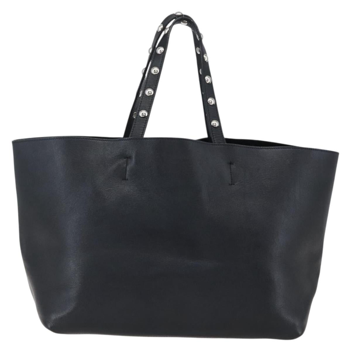 CELINE Studs Hand Bag Leather Black Silver Auth mr2054