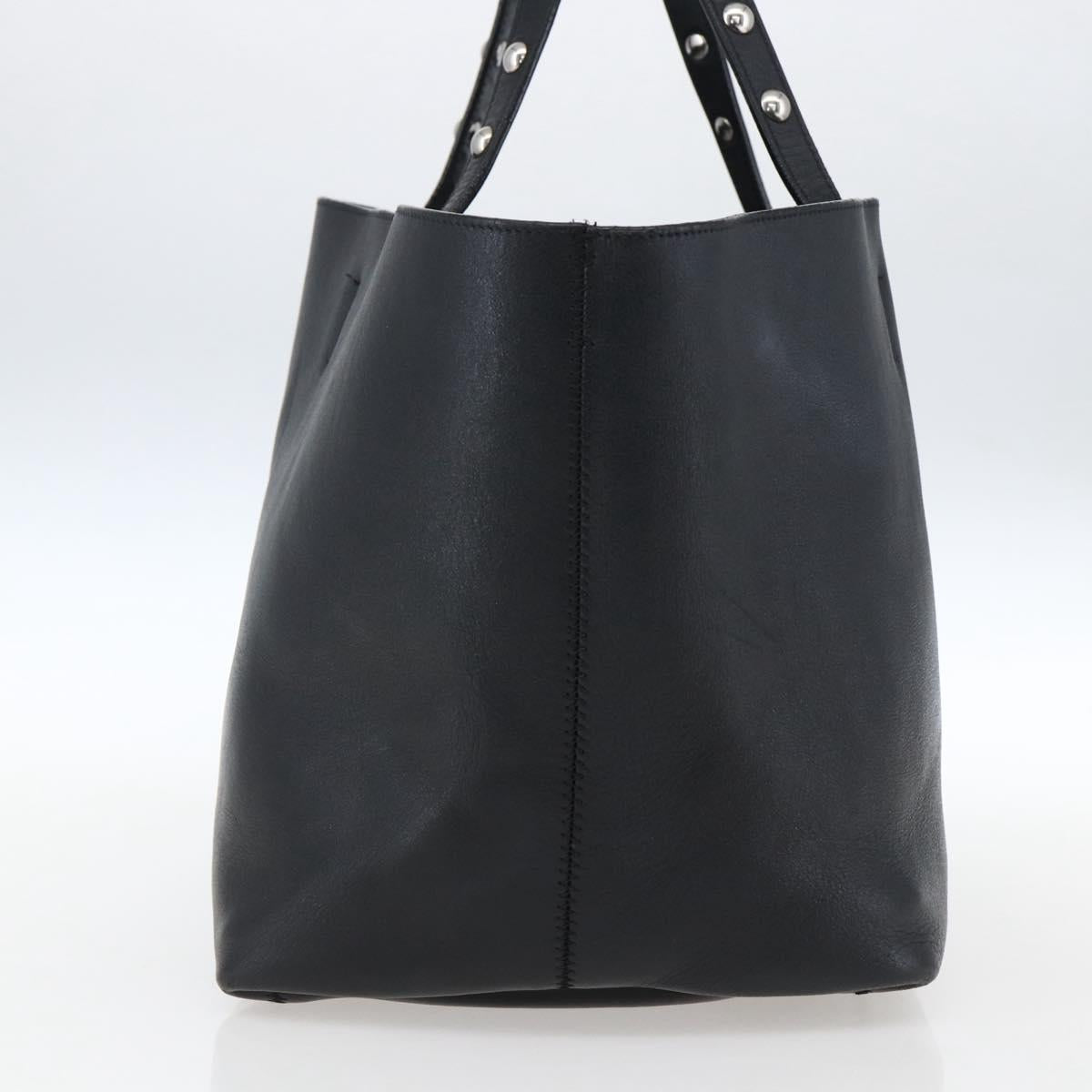 CELINE Studs Hand Bag Leather Black Silver Auth mr2054