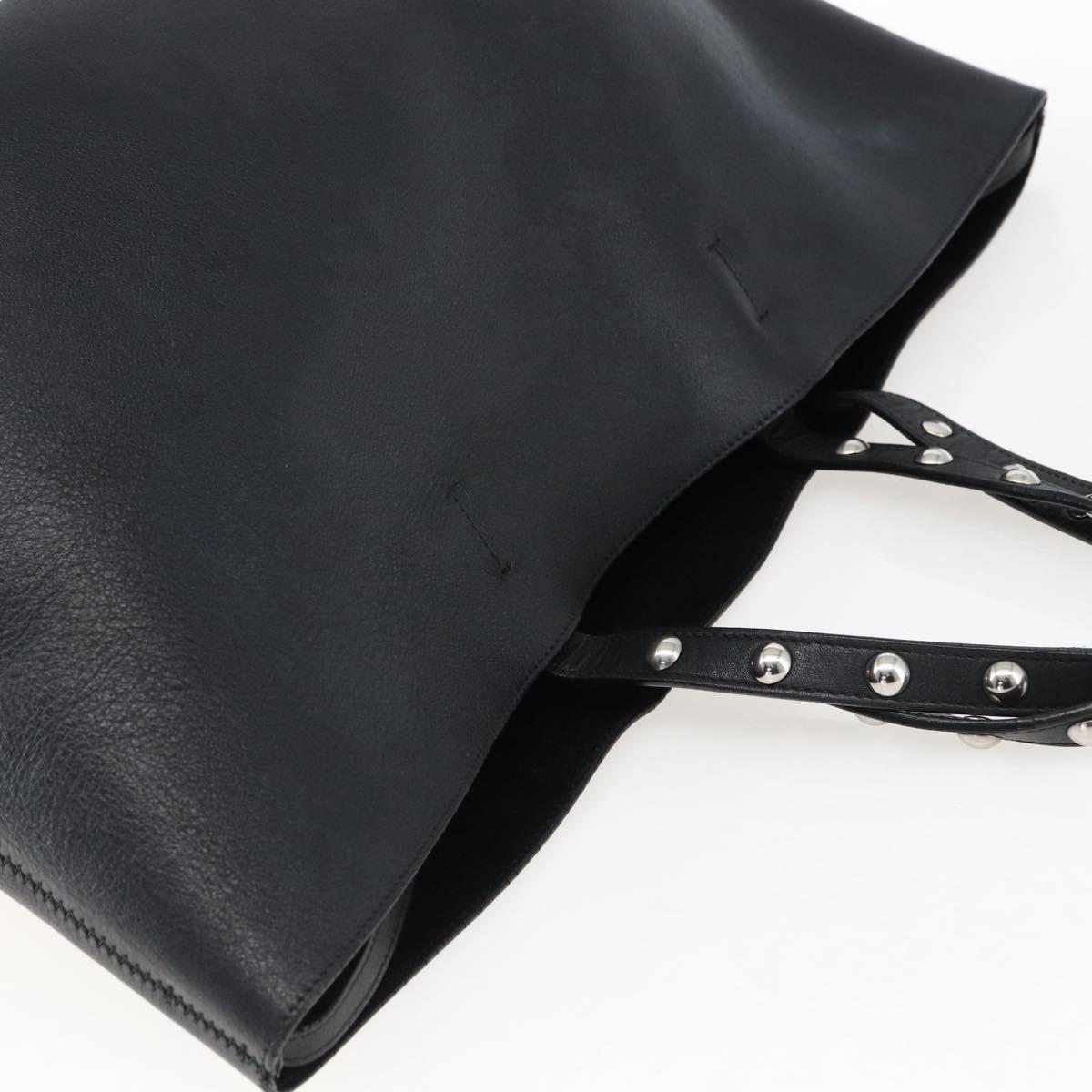 CELINE Studs Hand Bag Leather Black Silver Auth mr2054