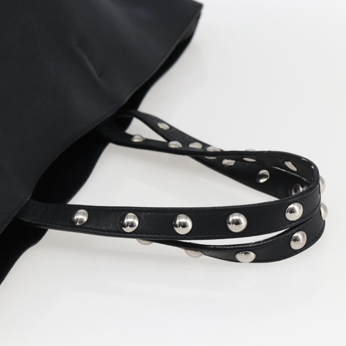 CELINE Studs Hand Bag Leather Black Silver Auth mr2054