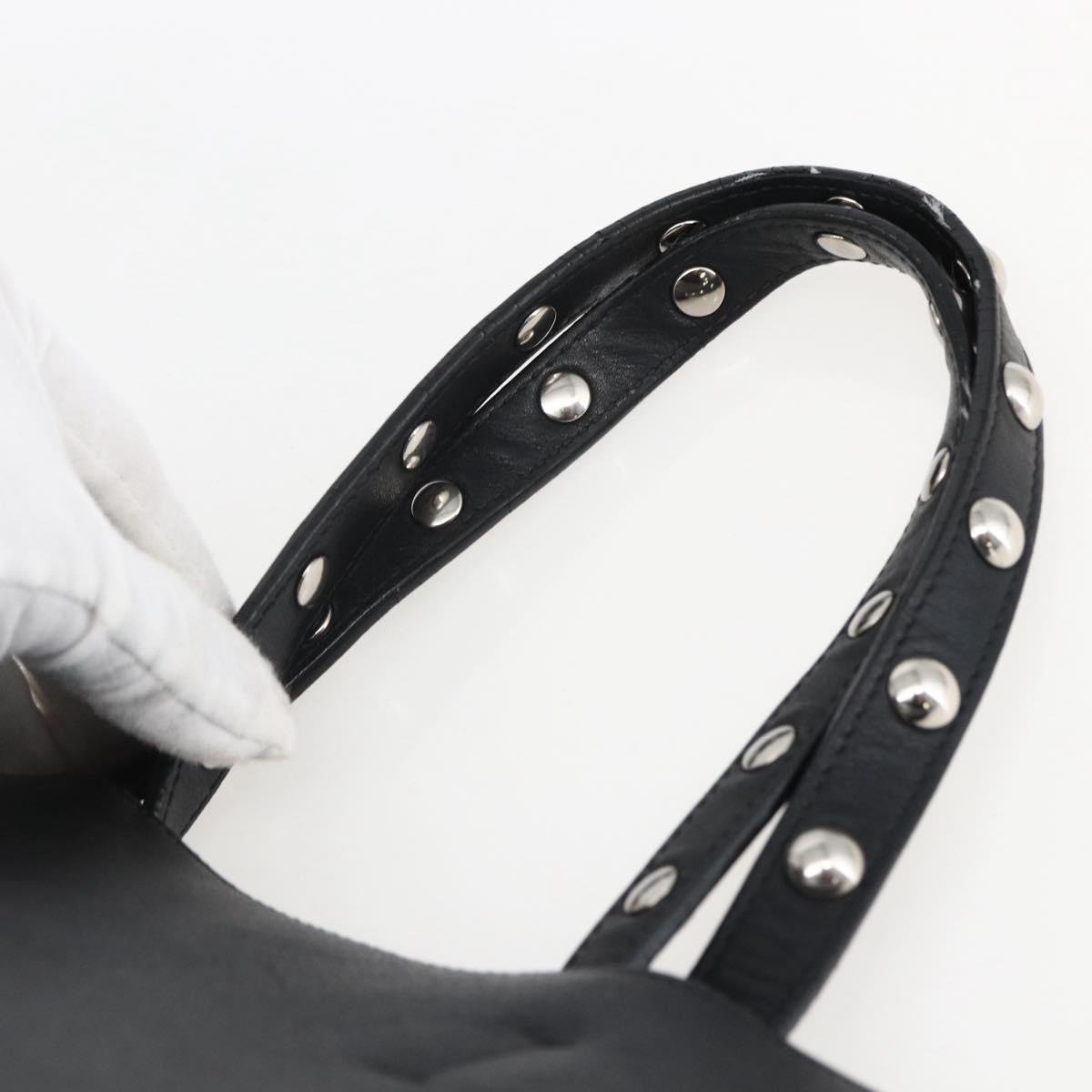 CELINE Studs Hand Bag Leather Black Silver Auth mr2054