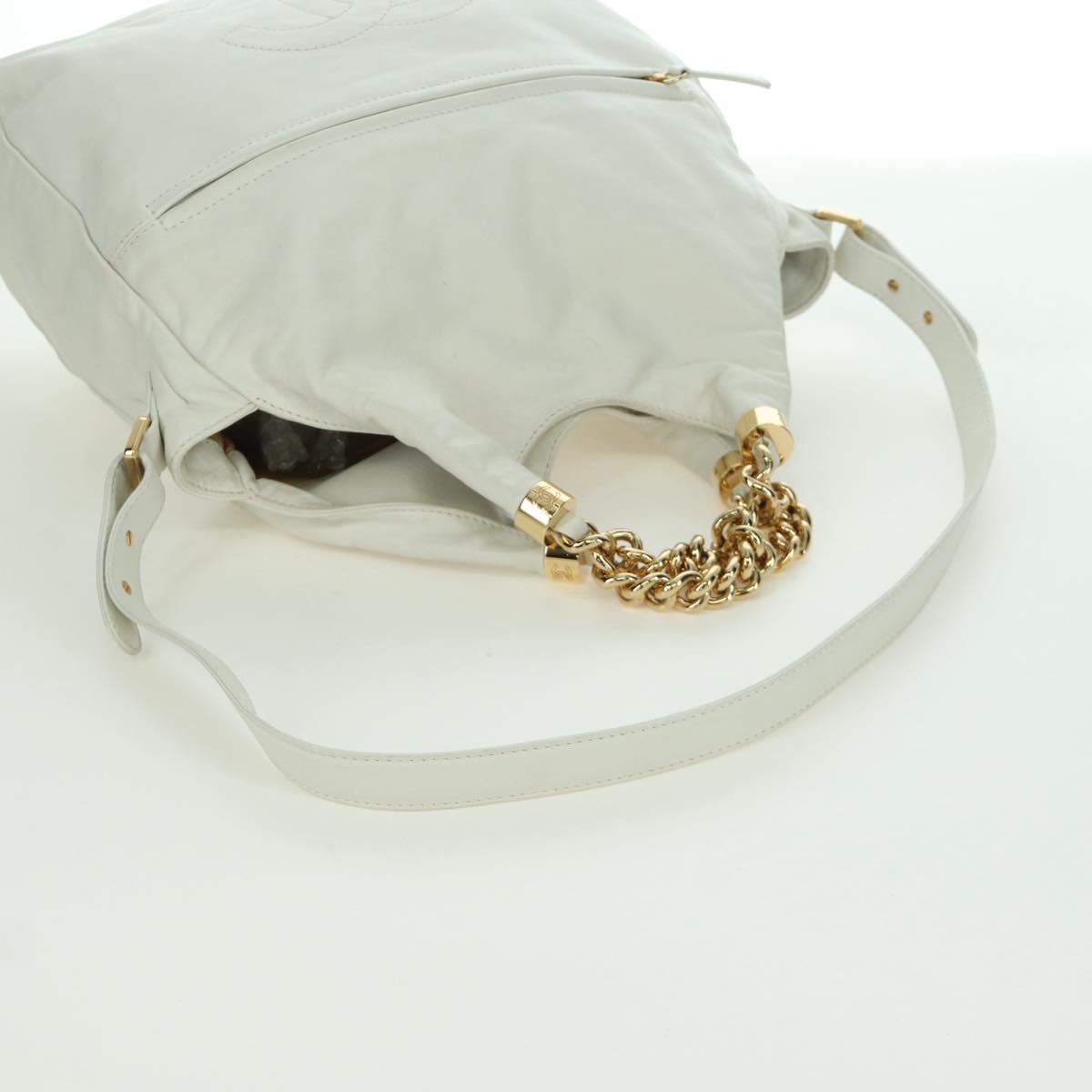 CHANEL Hand Bag Leather 2way White Gold CC Auth mr2057V