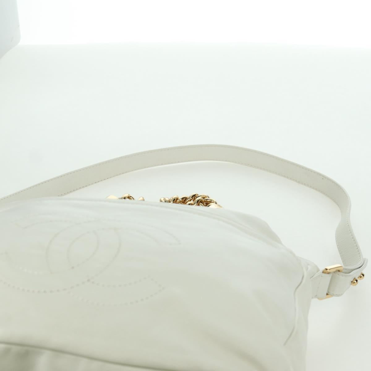 CHANEL Hand Bag Leather 2way White Gold CC Auth mr2057V