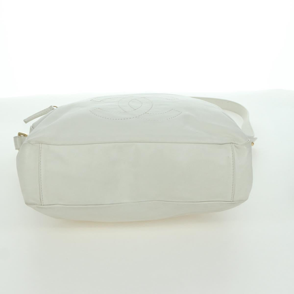 CHANEL Hand Bag Leather 2way White Gold CC Auth mr2057V
