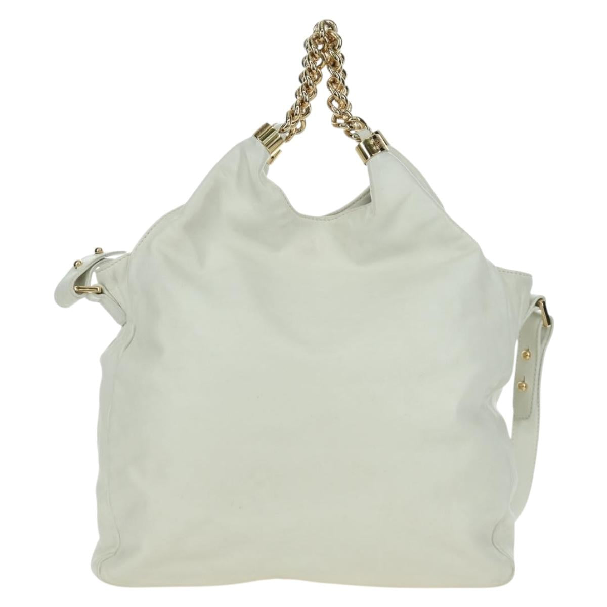 CHANEL Hand Bag Leather 2way White Gold CC Auth mr2057V