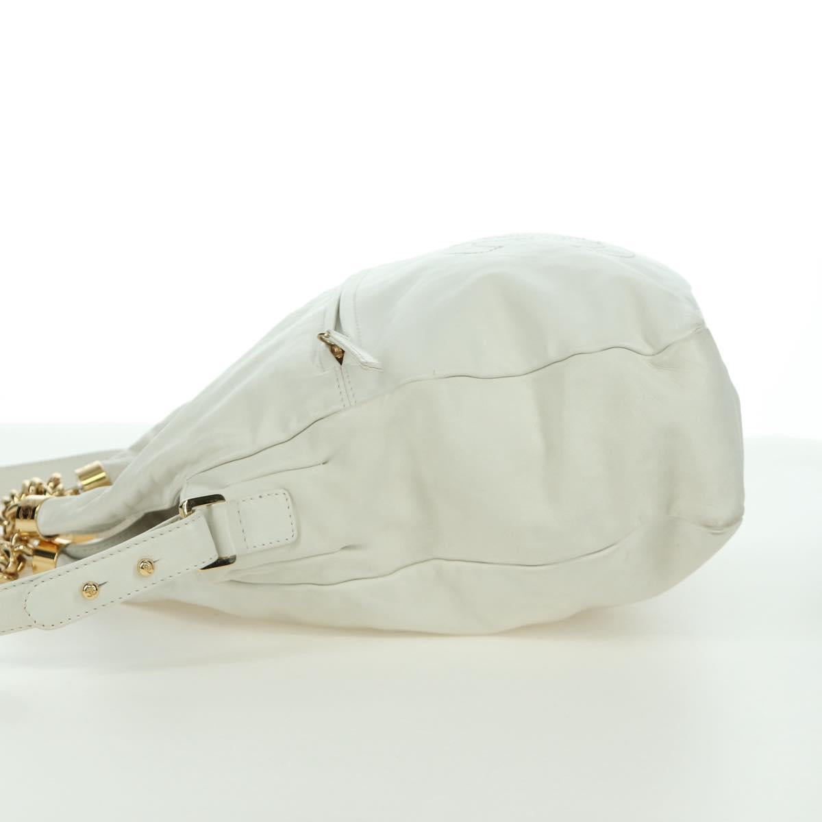 CHANEL Hand Bag Leather 2way White Gold CC Auth mr2057V