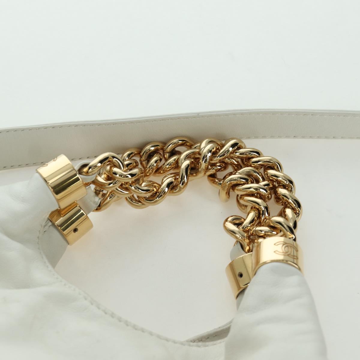 CHANEL Hand Bag Leather 2way White Gold CC Auth mr2057V