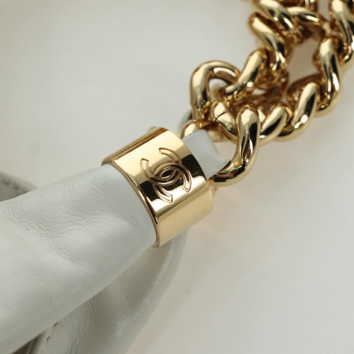 CHANEL Hand Bag Leather 2way White Gold CC Auth mr2057V