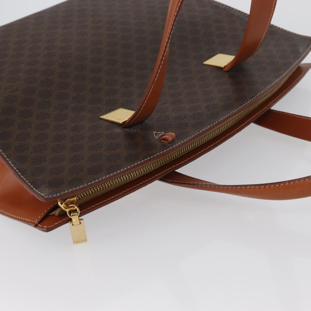 CELINE Macadam Canvas Hand Bag PVC Leather Brown Gold Auth mr2058