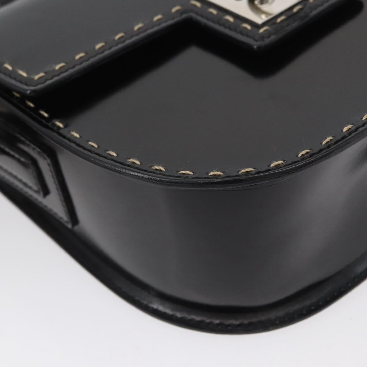 CELINE Shoulder Bag Leather Black Silver Auth mr2059V