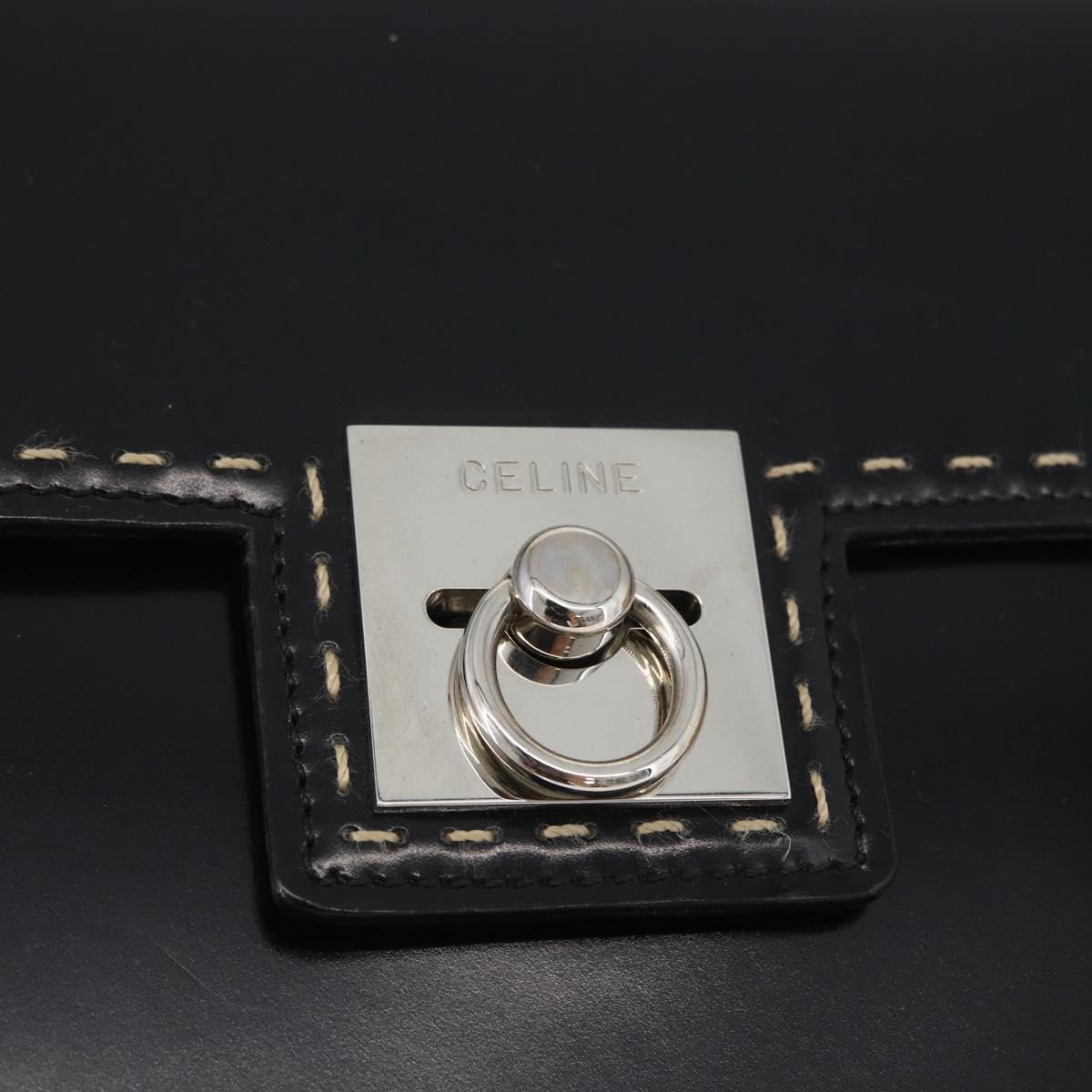 CELINE Shoulder Bag Leather Black Silver Auth mr2059V