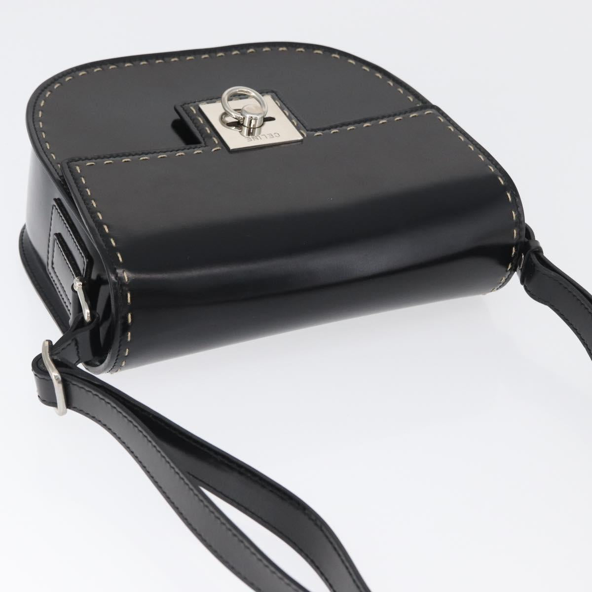 CELINE Shoulder Bag Leather Black Silver Auth mr2059V