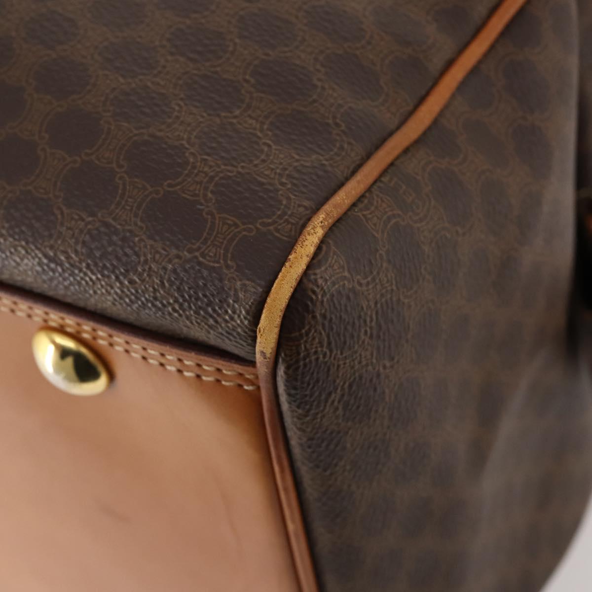 CELINE Macadam Canvas Boston Bag PVC Leather Brown Gold Auth mr2062