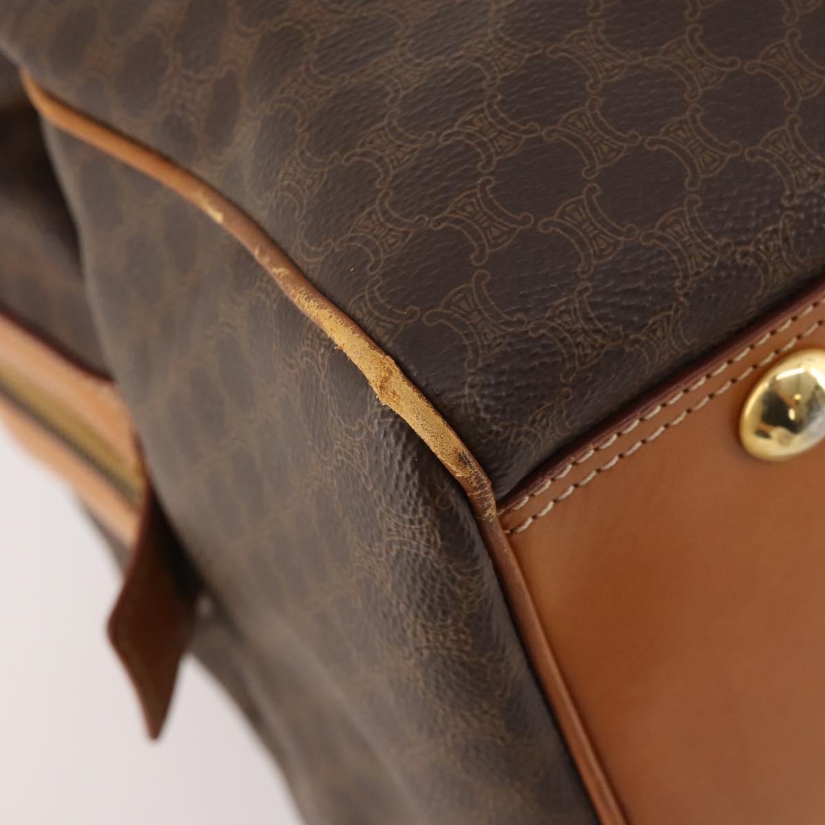 CELINE Macadam Canvas Boston Bag PVC Leather Brown Gold Auth mr2062