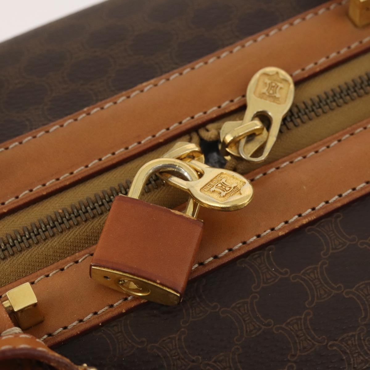 CELINE Macadam Canvas Boston Bag PVC Leather Brown Gold Auth mr2062