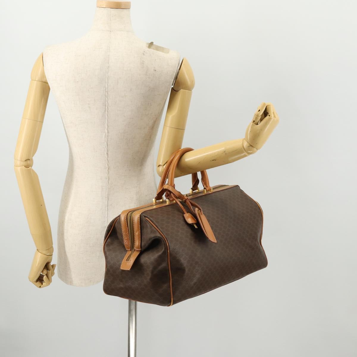 CELINE Macadam Canvas Boston Bag PVC Leather Brown Gold Auth mr2062
