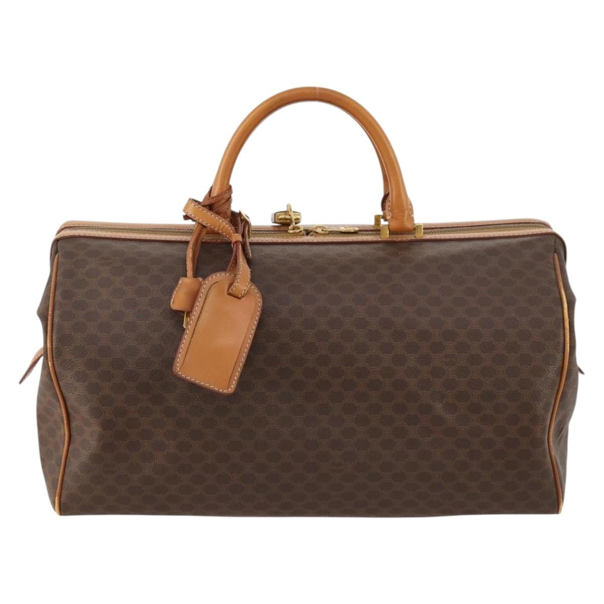 CELINE Macadam Canvas Boston Bag PVC Leather Brown Gold Auth mr2062