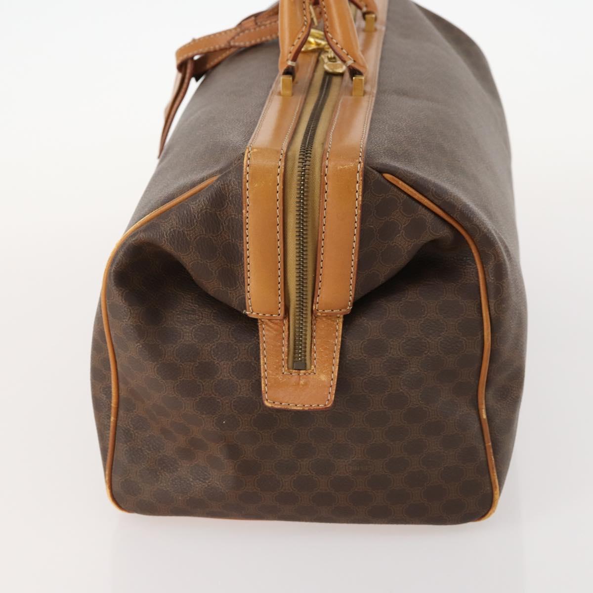CELINE Macadam Canvas Boston Bag PVC Leather Brown Gold Auth mr2062