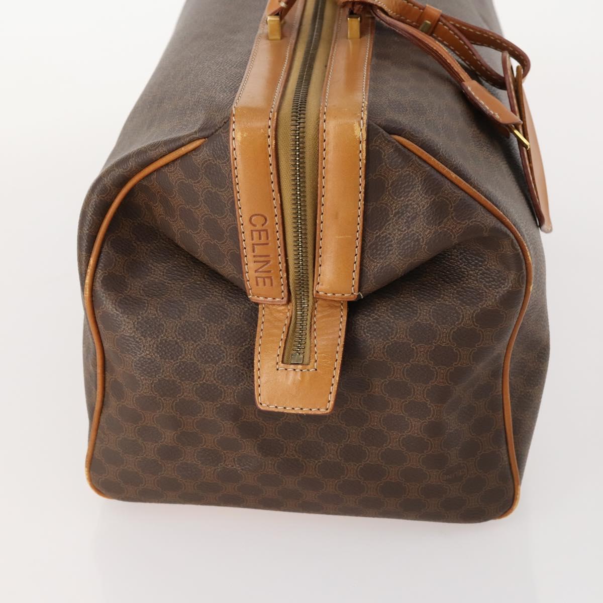 CELINE Macadam Canvas Boston Bag PVC Leather Brown Gold Auth mr2062