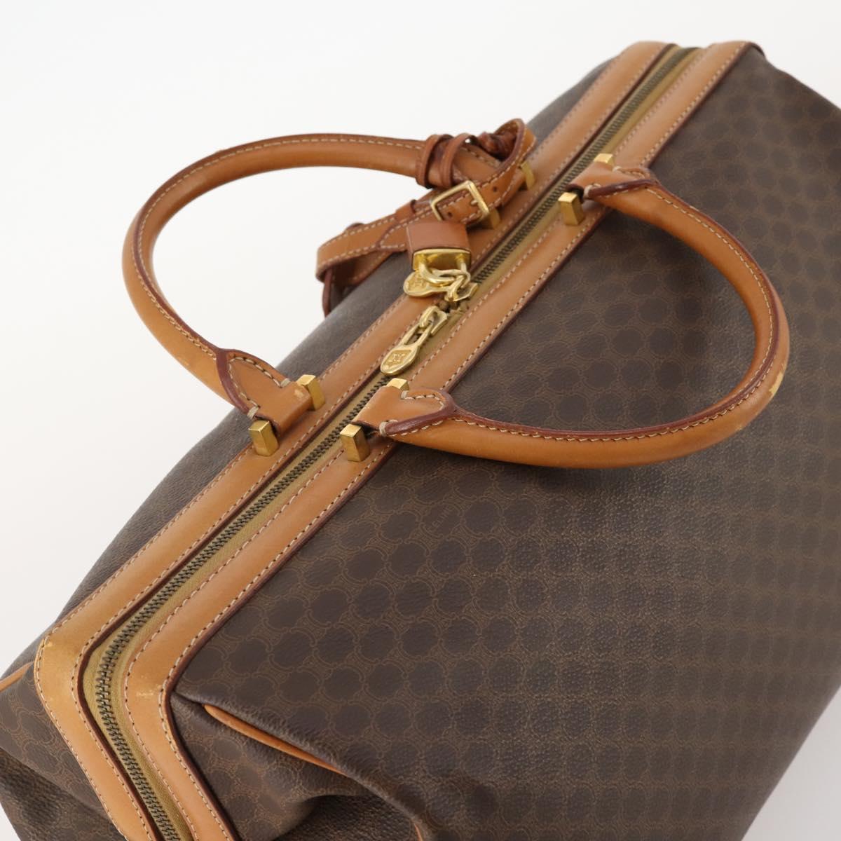 CELINE Macadam Canvas Boston Bag PVC Leather Brown Gold Auth mr2062