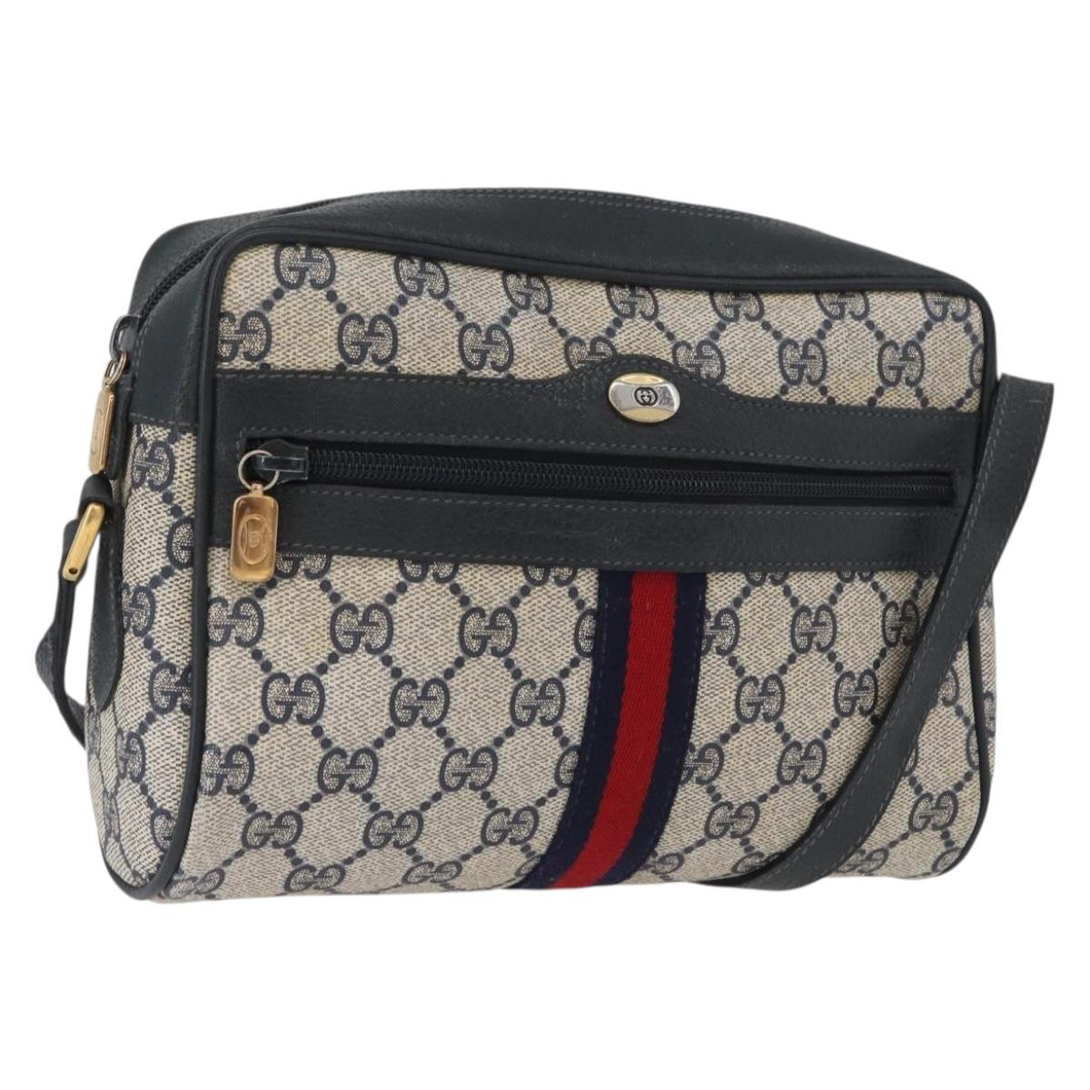 GUCCI GG Supreme Sherry Line Shoulder Bag PVC Navy Gold 120 02 004 Auth mr2064