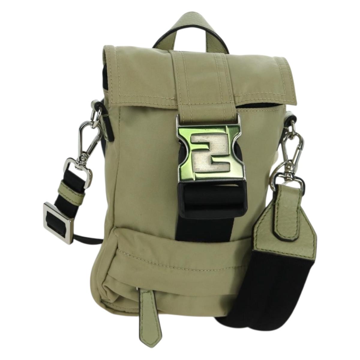 FENDI Fendines Shoulder Bag Nylon Green Silver Auth mr2067V
