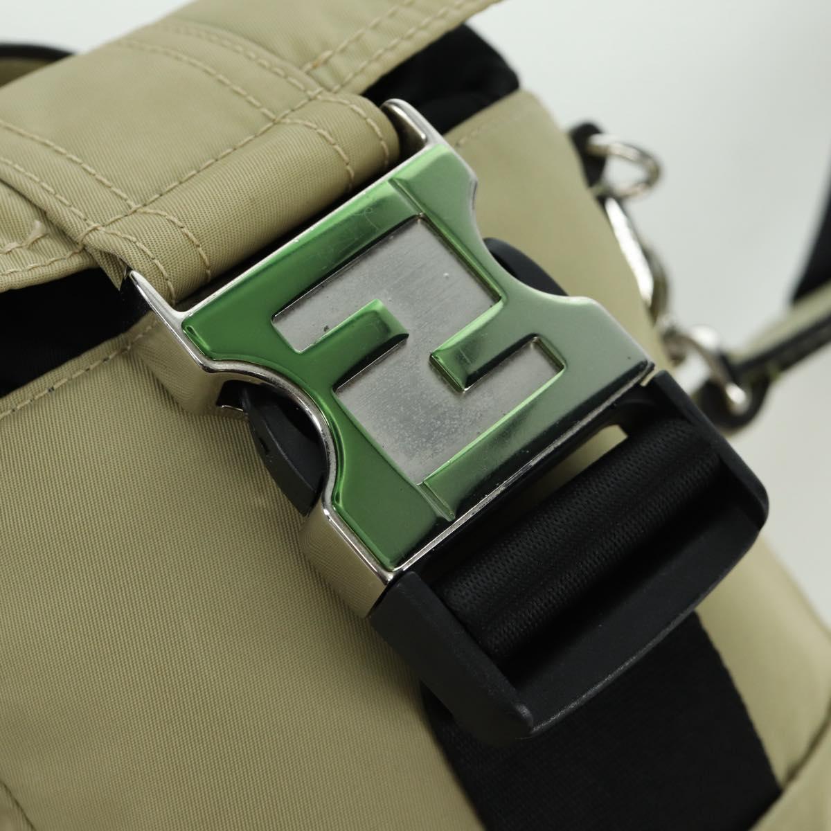 FENDI Fendines Shoulder Bag Nylon Green Silver Auth mr2067V