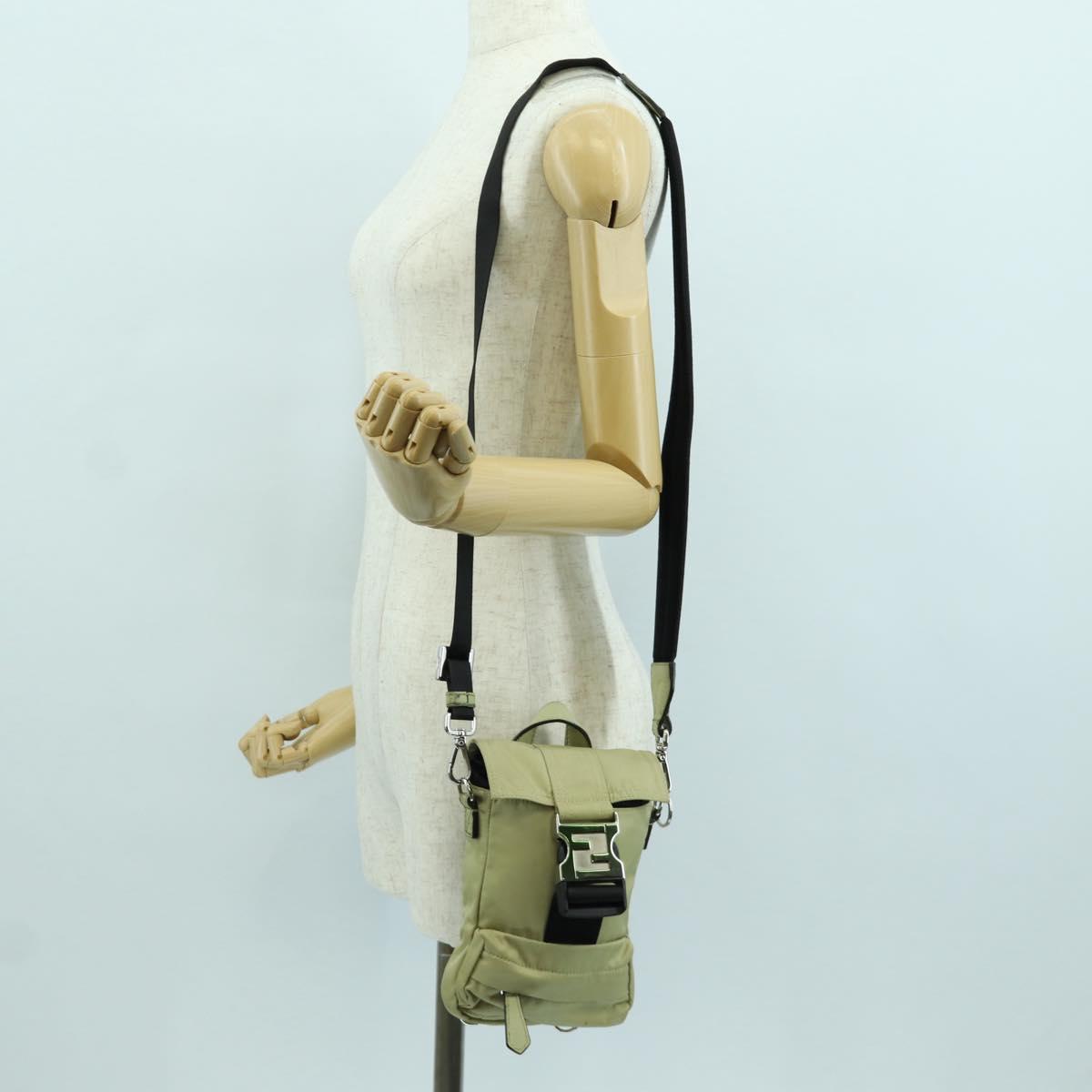 FENDI Fendines Shoulder Bag Nylon Green Silver Auth mr2067V