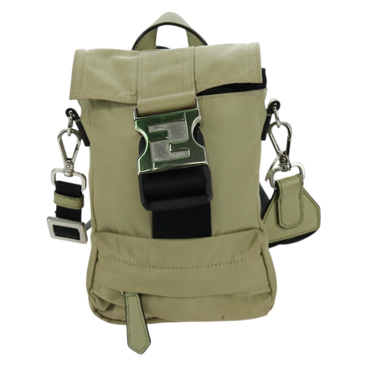 FENDI Fendines Shoulder Bag Nylon Green Silver Auth mr2067V