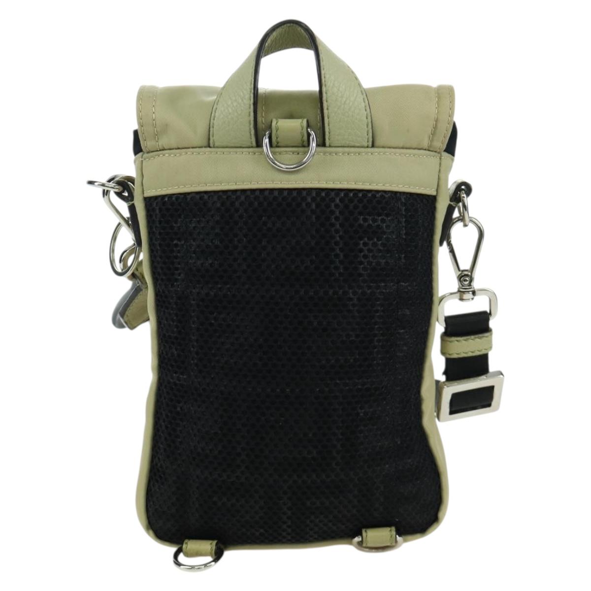 FENDI Fendines Shoulder Bag Nylon Green Silver Auth mr2067V