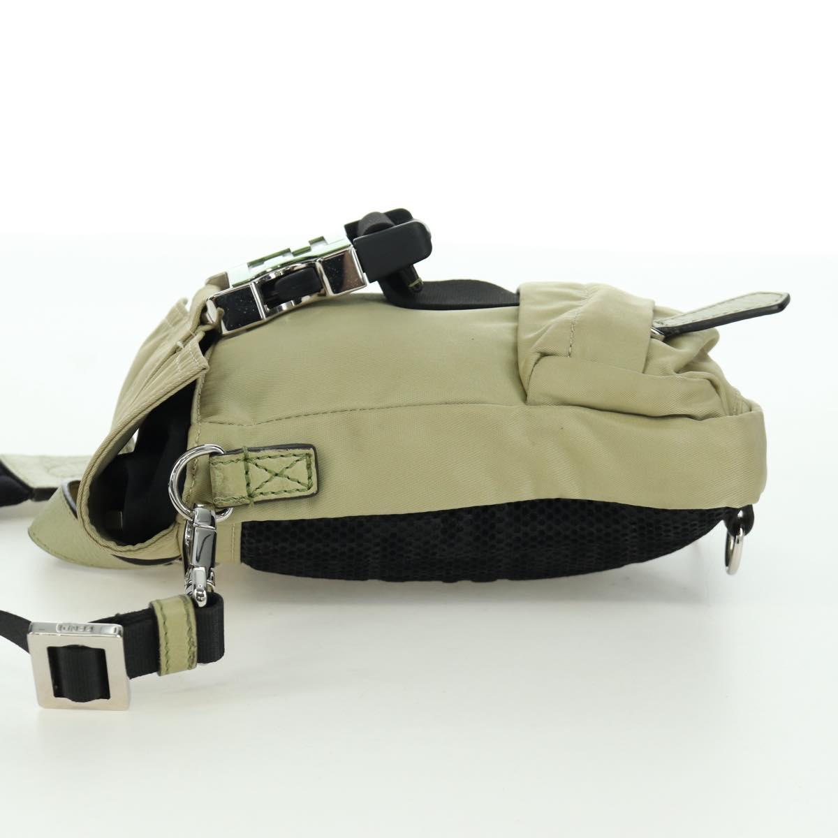 FENDI Fendines Shoulder Bag Nylon Green Silver Auth mr2067V