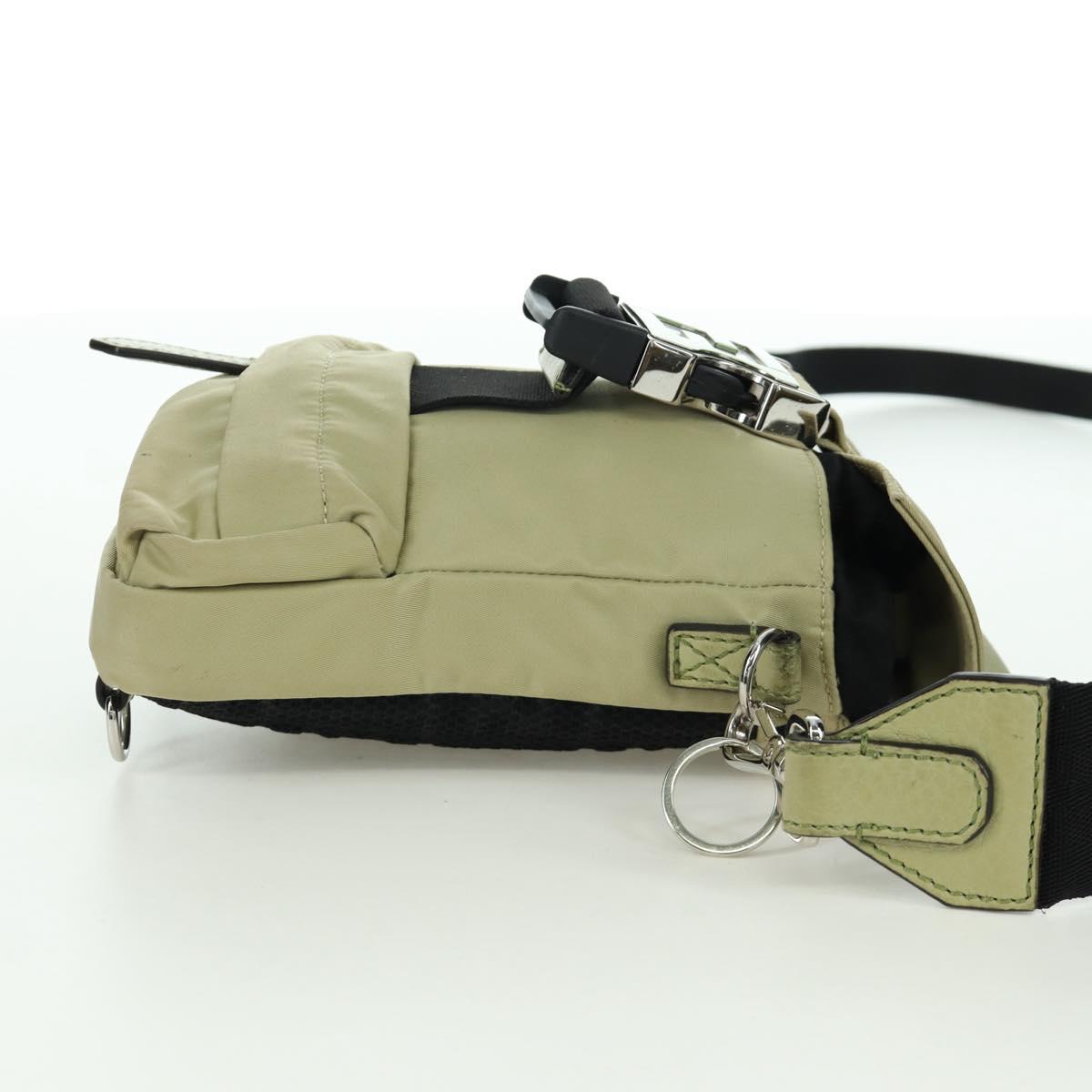 FENDI Fendines Shoulder Bag Nylon Green Silver Auth mr2067V