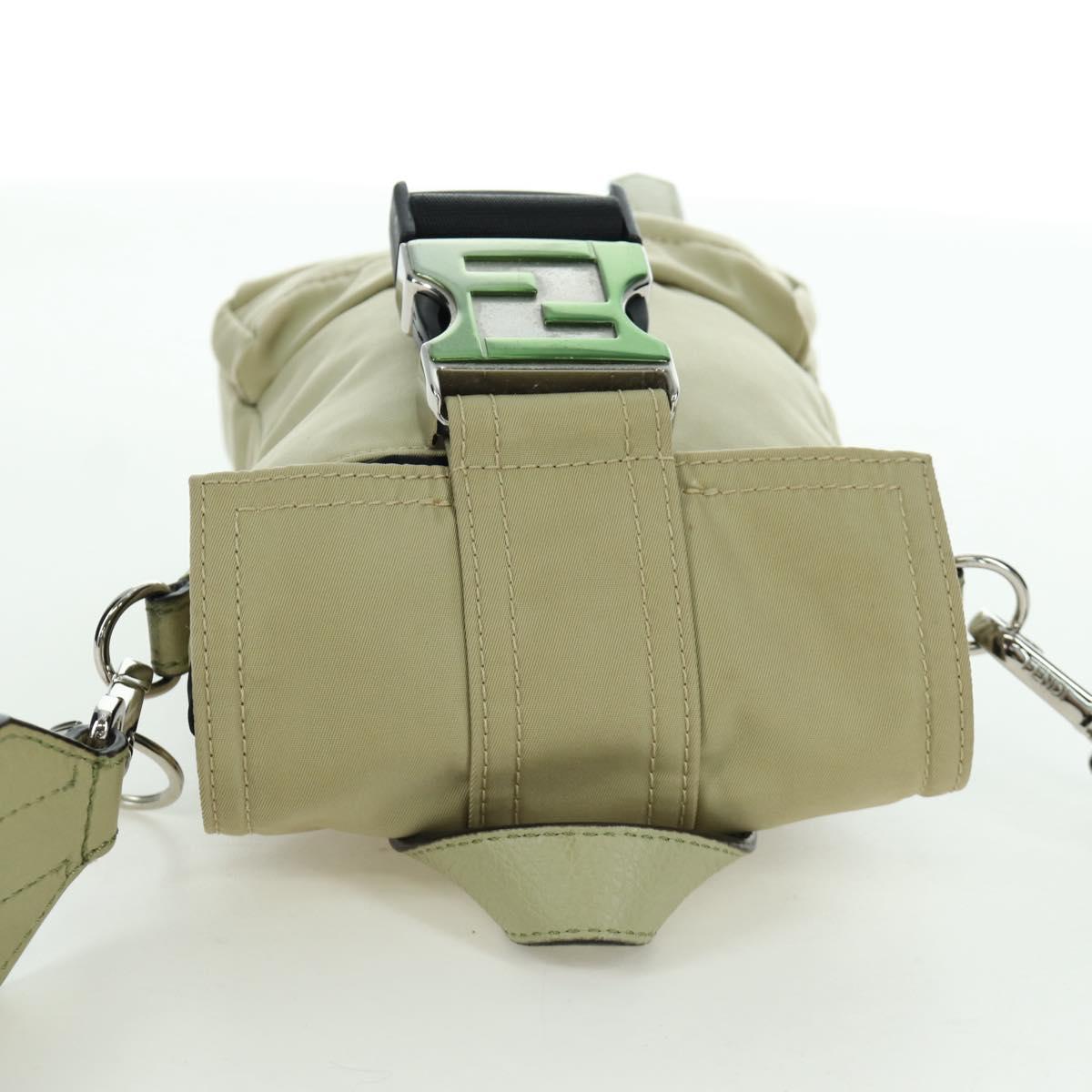 FENDI Fendines Shoulder Bag Nylon Green Silver Auth mr2067V