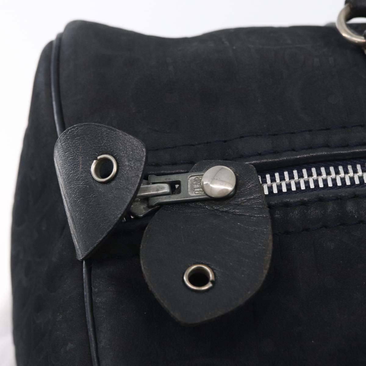 Christian Dior Boston Bag Suede Navy Silver Auth mr2069