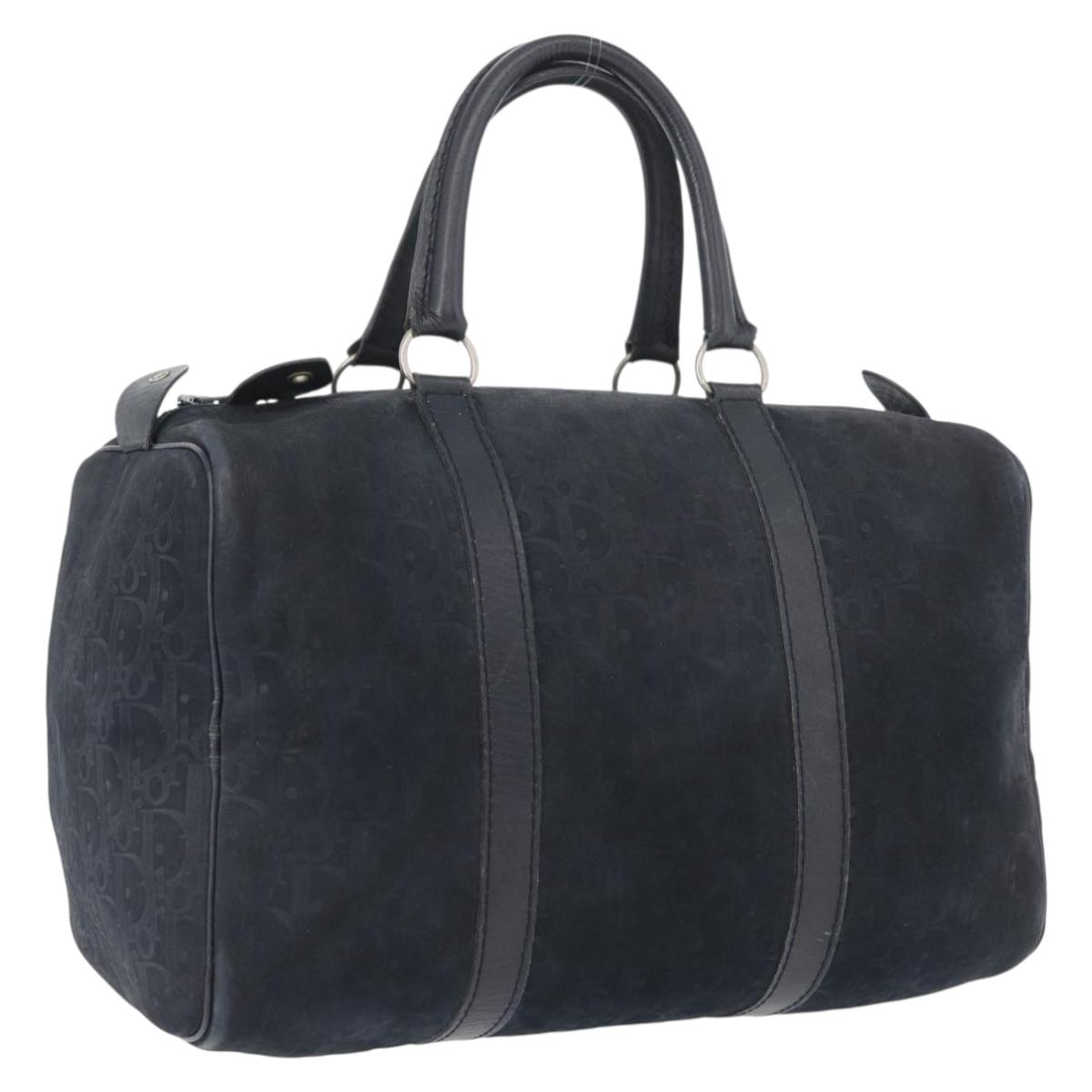Christian Dior Boston Bag Suede Navy Silver Auth mr2069