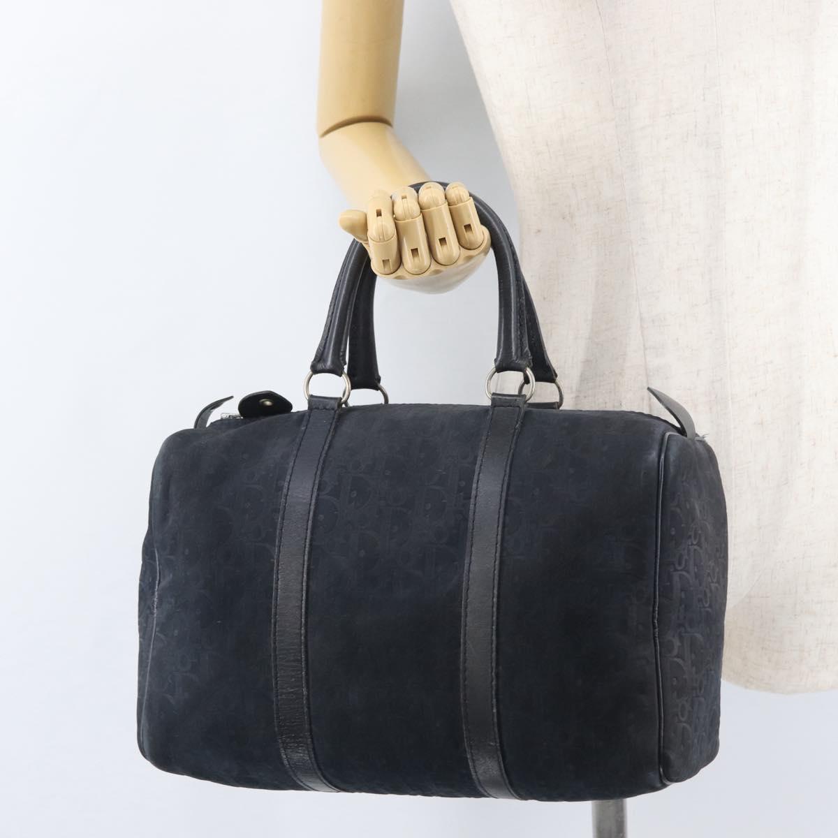 Christian Dior Boston Bag Suede Navy Silver Auth mr2069