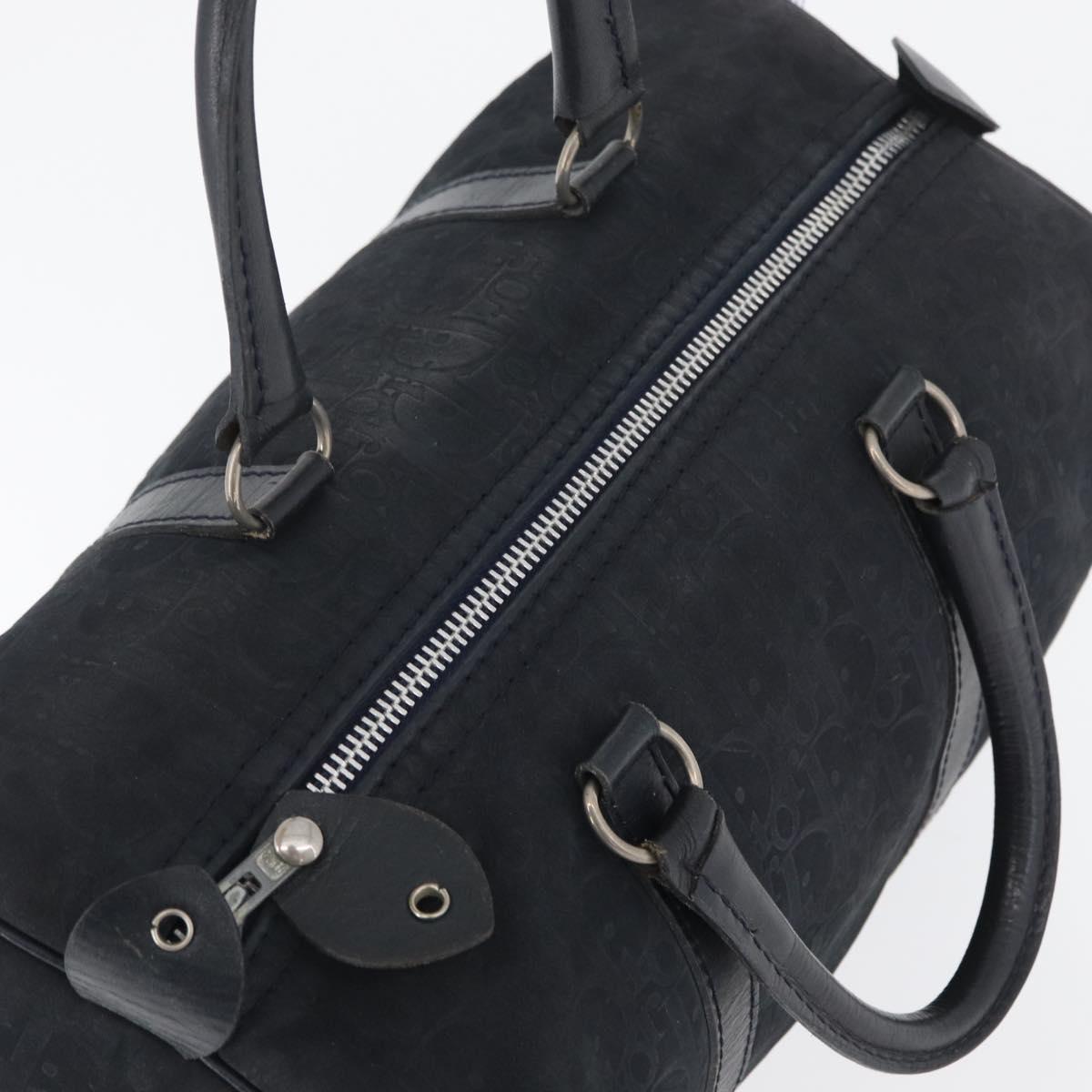 Christian Dior Boston Bag Suede Navy Silver Auth mr2069