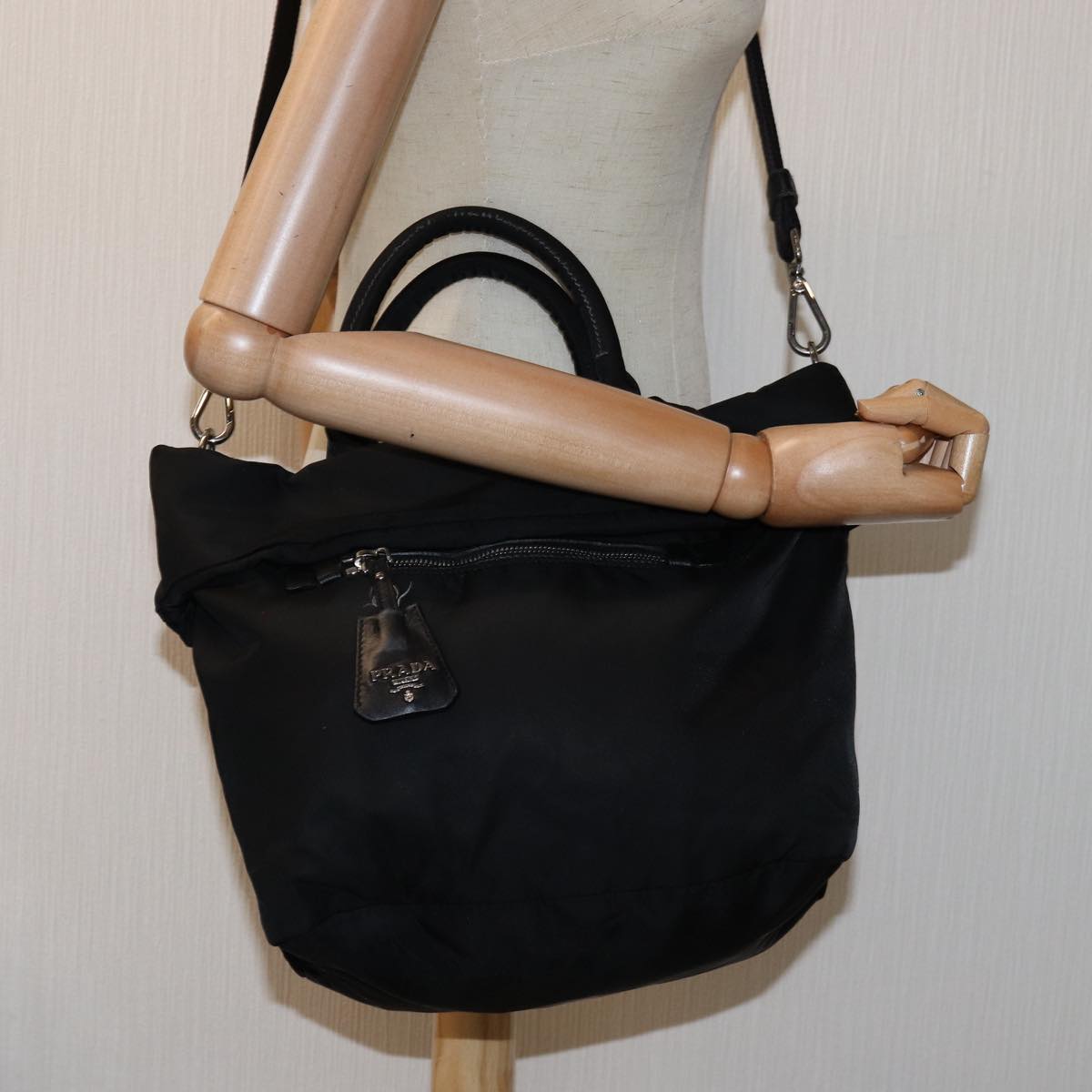 PRADA Hand Bag Nylon 2way Black Auth mr207