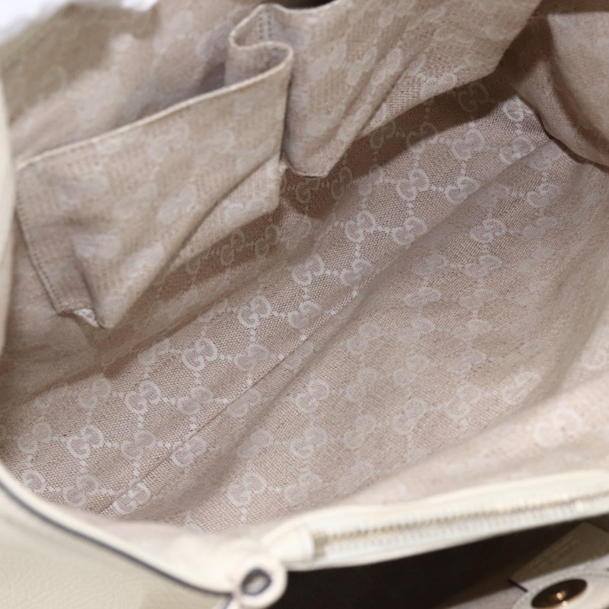 GUCCI Bamboo Hand Bag Leather White Gold 282317 Auth mr2074