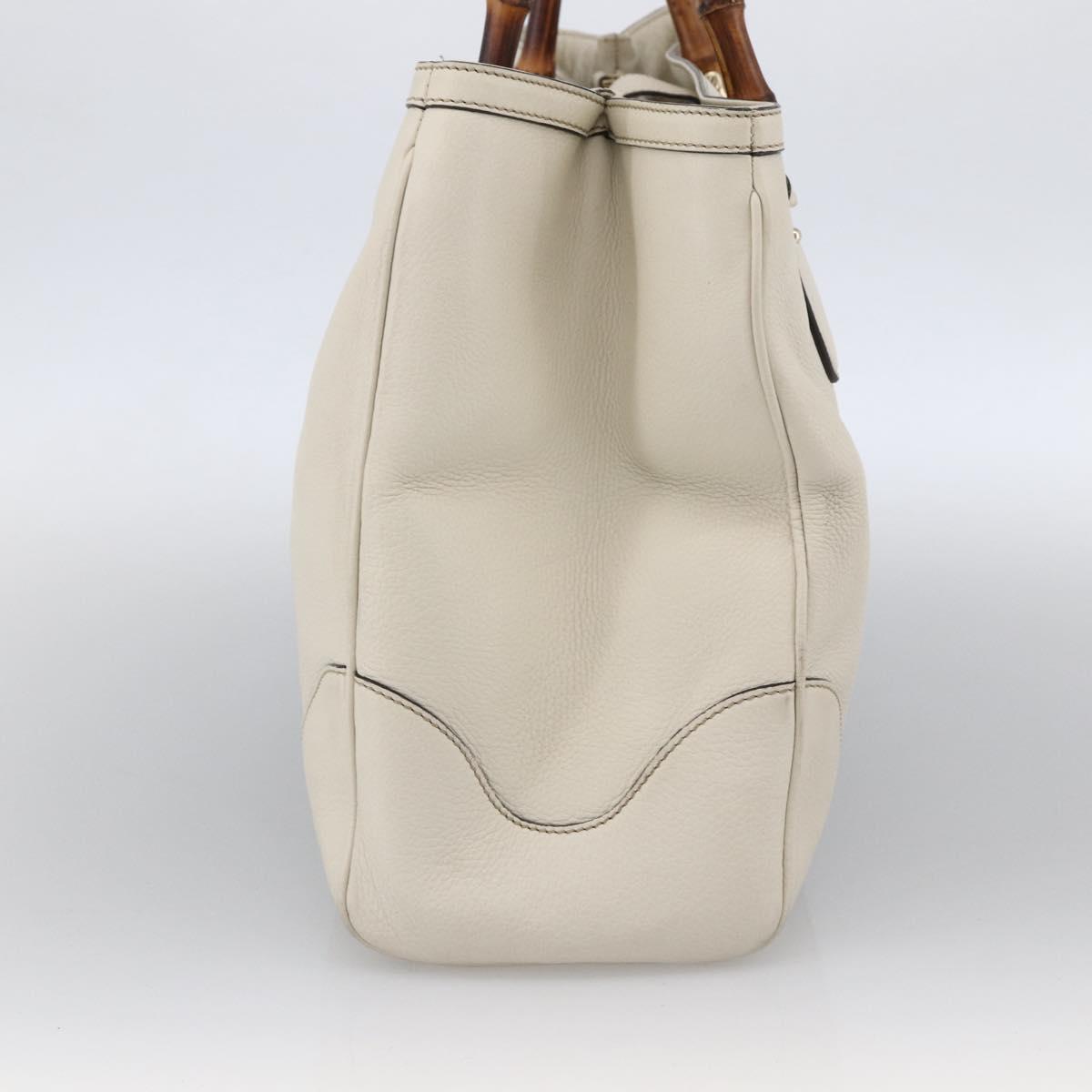 GUCCI Bamboo Hand Bag Leather White Gold 282317 Auth mr2074