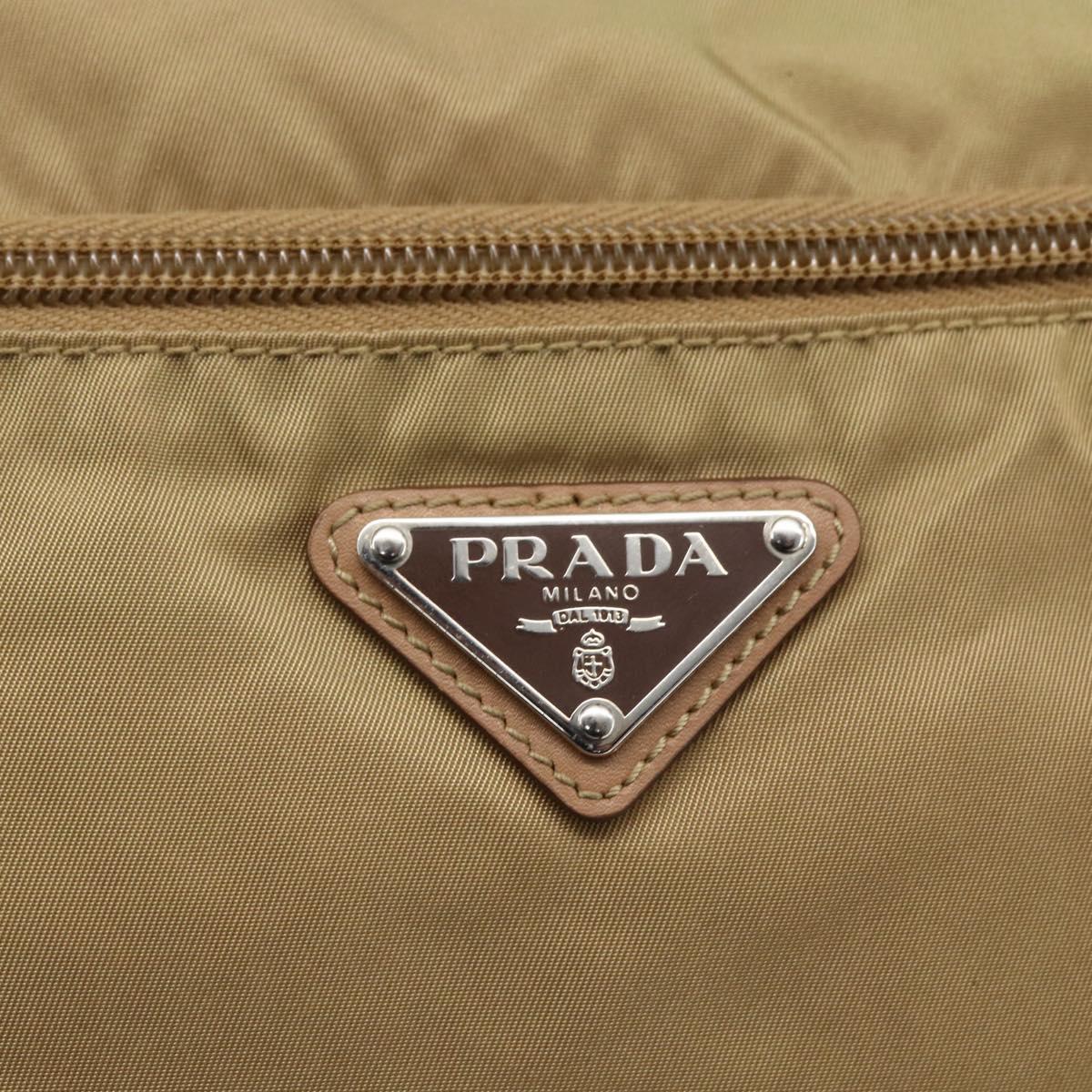 PRADA Shoulder Bag Nylon Beige Silver Auth mr2076